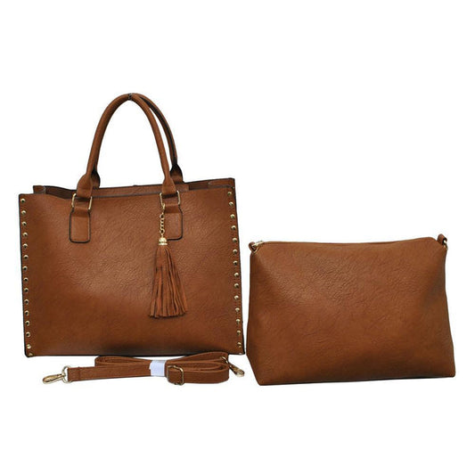 !SALE! Light Brown NGIL Faux Leather 2-IN-1 Tassel Bag
